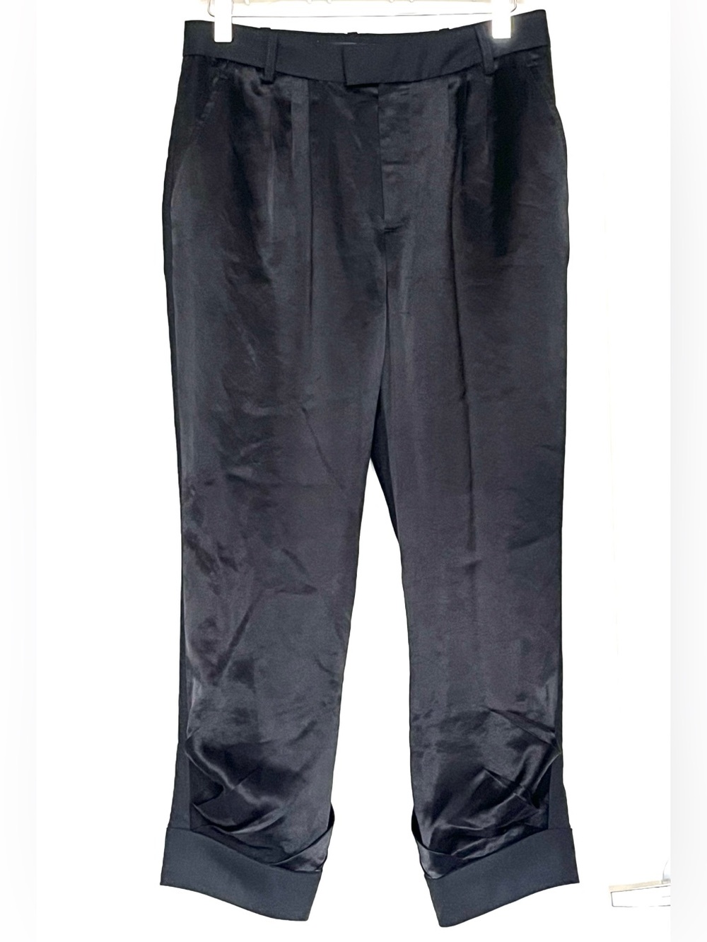 Marc by Marc Jacobs Black Tuxedo Satin Wool Trousers Size 4 Tailored Mixed Media